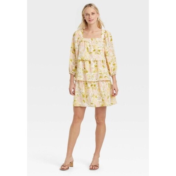 Who What Wear Dresses & Skirts - Who What Wear 3/4 Sleeve Ruffled Mini Dress Pink Green Floral -Small Medium NEW